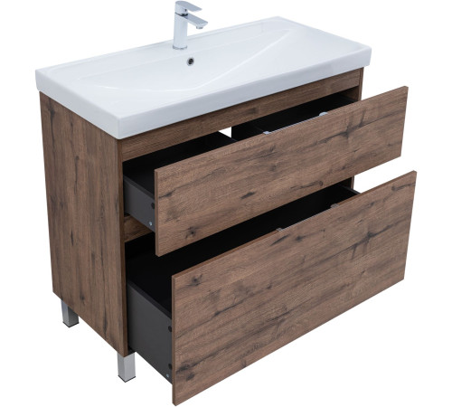 Тумба под раковину Aquanet Алвита New 100 напольная, дуб веллингтон табак