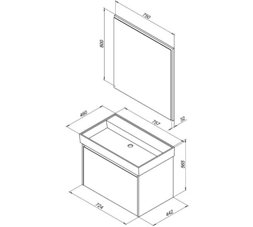 Мебель для ванной Aquanet Nova Lite 75 дуб рошелье (1 ящик)