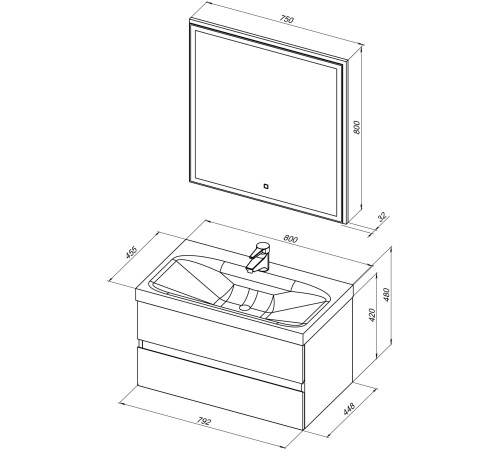 Мебель для ванной Aquanet Беркли 80 белый/дуб рошелье (зеркало дуб рошелье)