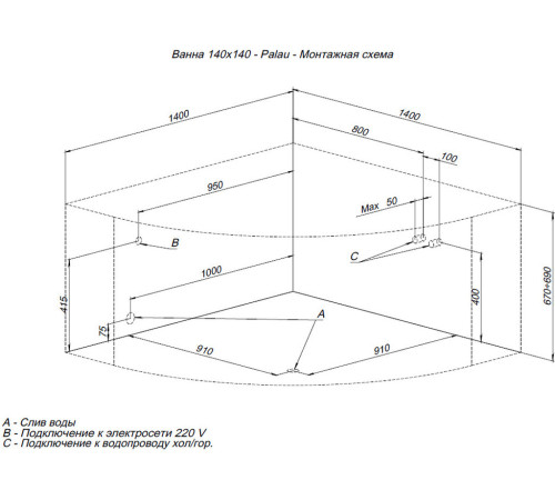 Акриловая ванна Aquanet Palau 140x140