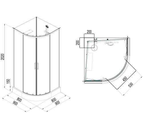 Душевая кабина Aquanet Passion EVO R black 90x90 набор 1