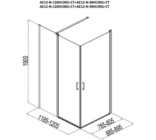 Душевой уголок Aquanet Cinetic 120х80,прозрачное стекло (AE12-N-120H190U-CT + AE12-N-80H190U-CT)