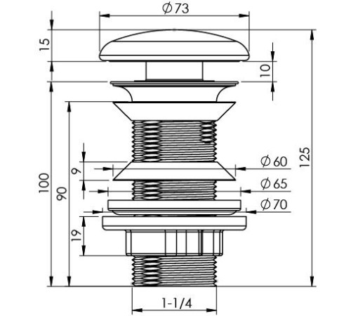 Донный клапан Aquanet click/clack 5/4' нерж.сталь