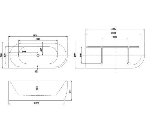 Акриловая ванна Aquanet Family Elegant A 180x80 3805-N-GW