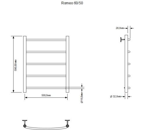 Полотенцесушитель электрический Aquanet Romeo 60х50 Тэн справа