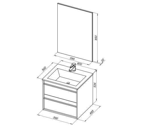 Мебель для ванной Aquanet Lino 60 Дуб Веллингтон