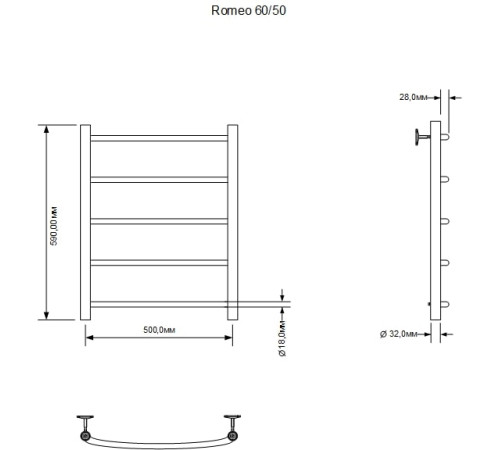 Полотенцесушитель водяной Aquanet Romeo 600x500, хром