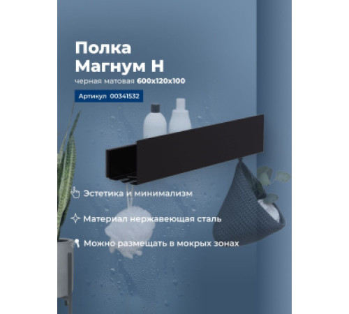 Полка Aquanet Магнум Н 60x12 черная матовая