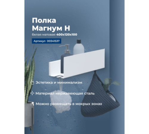 Полка Aquanet Магнум Н 40x12 белая матовая