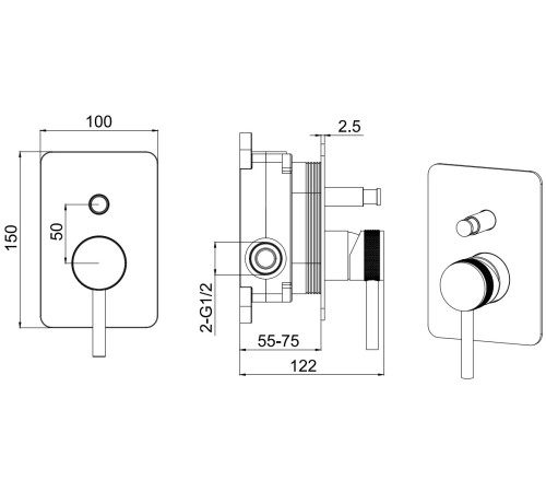 Смеситель для ванны Allen Brau Priority 5.31011-MG (с внутренней частью, 2 выхода) графит браш
