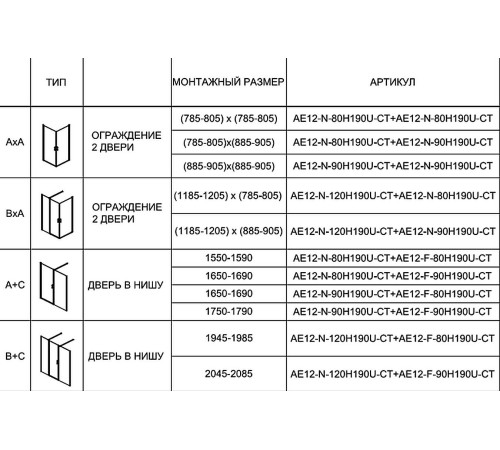 Душевая дверь Aquanet Cinetic AE12-N-90H190U-CT 900, прозрачное стекло