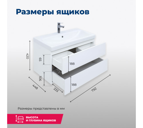 Тумба под раковину Aquanet Беркли 80 белый глянец (2 ящика)