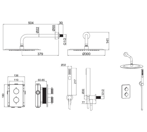 Душевой комплект Allen Brau Priority 5.31013-BN (с внутренней частью, 2 выхода) никель браш