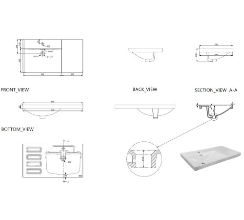 Раковина Aquanet Side 90 левая