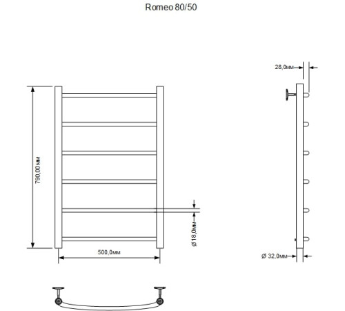 Полотенцесушитель водяной Aquanet Romeo 800x500, хром
