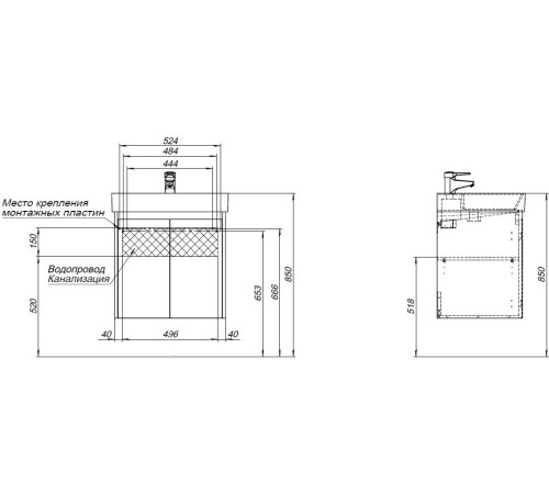 Тумба под раковину Aquanet Nova Lite 60 дуб рошелье (2 дверцы)