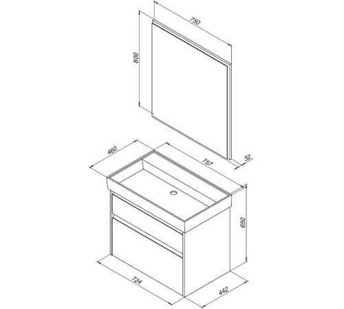 Мебель для ванной Aquanet Nova Lite 75 дуб рошелье (2 ящика)