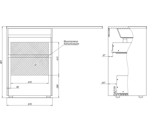 Тумба под раковину Aquanet Токио 58 дуб веллингтон (напольная 2 ящика)
