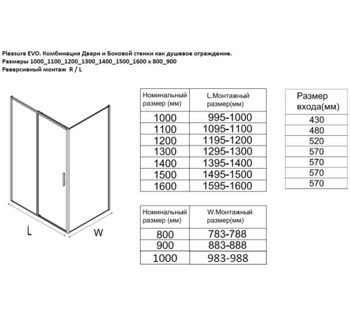 Боковая стенка Aquanet Pleasure Evo 1000 AE65-F100-BT профиль черный, прозрачное стекло