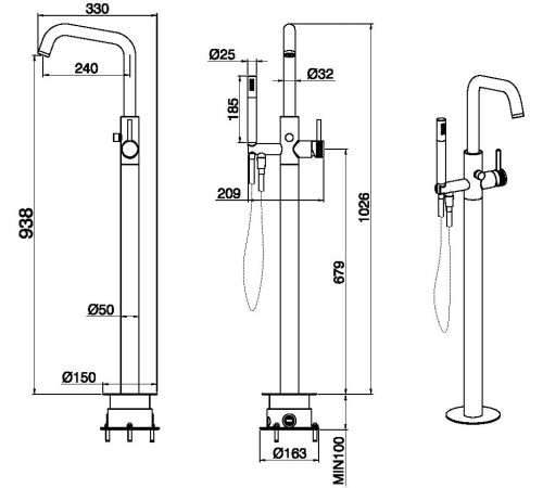 Смеситель для ванны Allen Brau Priority 5.31008-MG (с внутренней частью) графит браш