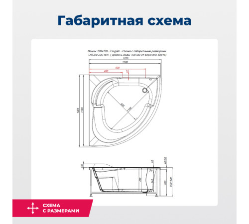 Акриловая ванна Aquanet Fregate 120x120 (с каркасом)