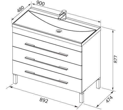 Тумба с раковиной Aquanet Верона 90 белый (напольная 3 ящика)