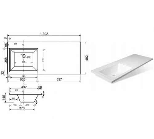 Раковина Эстет Даллас 130 L