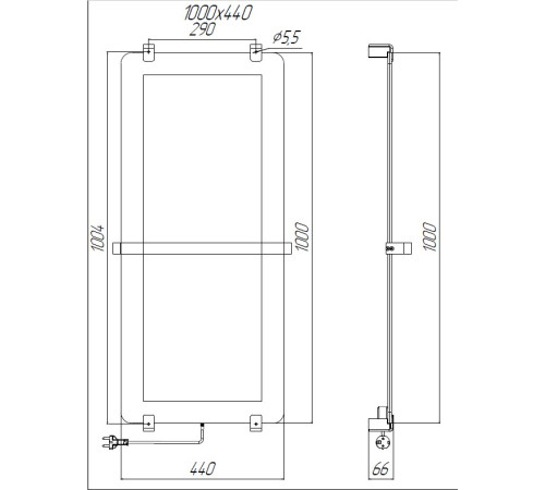Полотенцесушитель электрический Allen Brau Infinity 100x44 с рейлингом и креплением, серебро браш