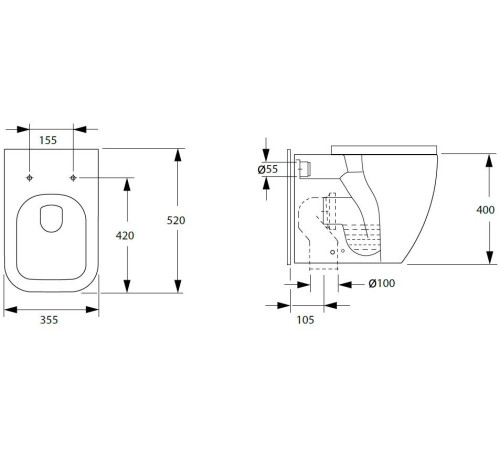 Чаша приставного унитаза Allen Brau Infinity 4.21003.20 белый глянец