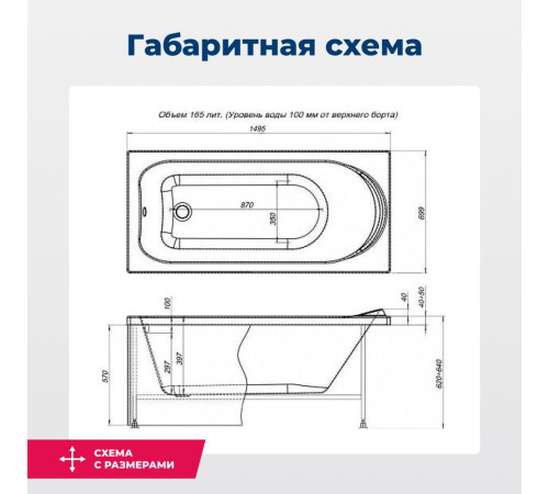 Акриловая ванна Aquanet Nord NEW 150x70 (с каркасом)