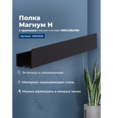 Полка Aquanet Магнум Н 90x12 черная матовая, с крючками