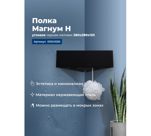 Полка Aquanet Магнум Н 28x28 черная матовая, угловая