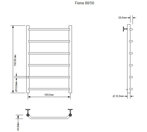 Полотенцесушитель водяной Aquanet Fiona 800x500, хром