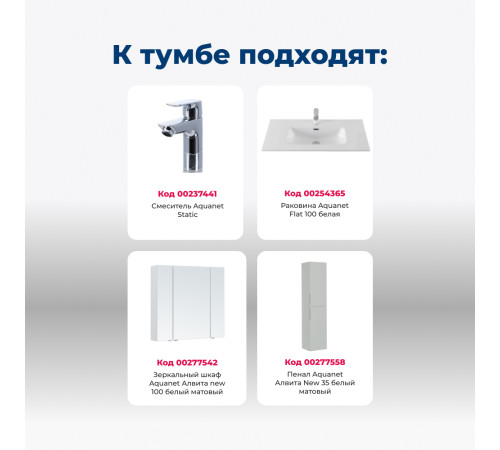 Тумба под раковину Aquanet Алвита New 100 2 ящика, белый матовый